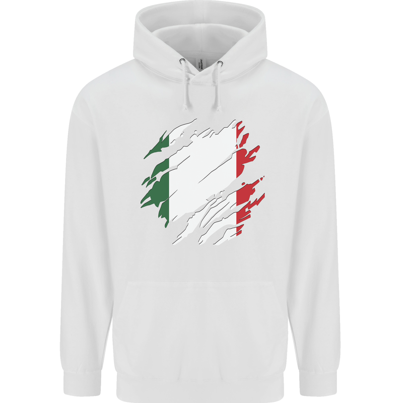 Torn Italy Flag Italians Day Football Mens 80% Cotton Hoodie White