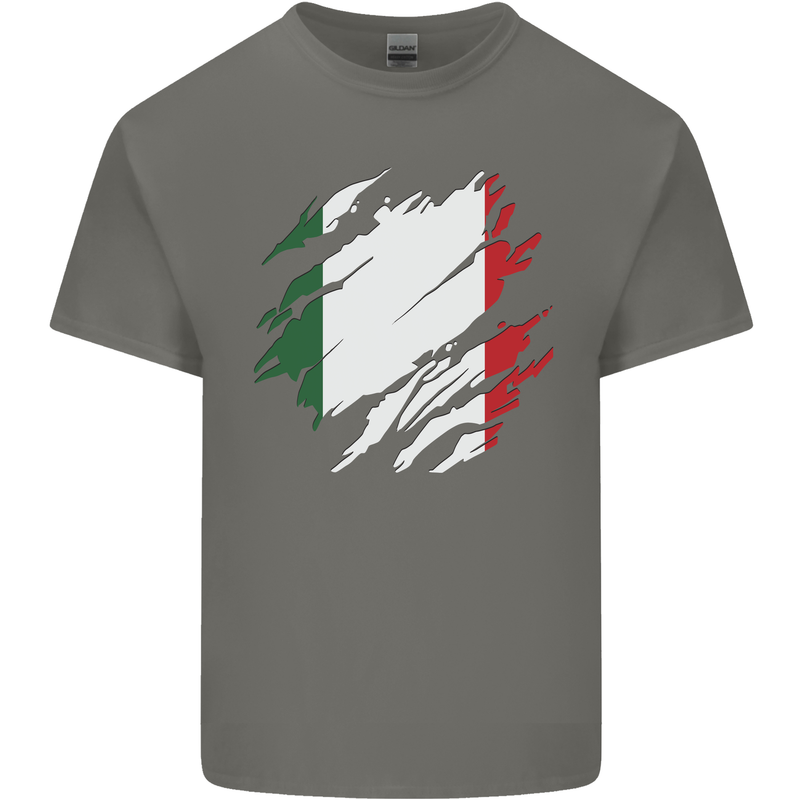 Torn Italy Flag Italians Day Football Mens Cotton T-Shirt Tee Top Charcoal