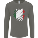Torn Italy Flag Italians Day Football Mens Long Sleeve T-Shirt Charcoal