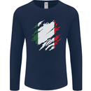 Torn Italy Flag Italians Day Football Mens Long Sleeve T-Shirt Navy Blue
