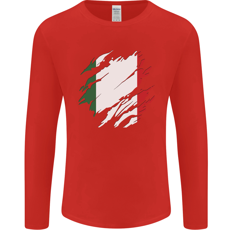 Torn Italy Flag Italians Day Football Mens Long Sleeve T-Shirt Red
