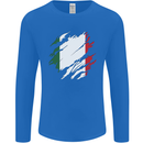 Torn Italy Flag Italians Day Football Mens Long Sleeve T-Shirt Royal Blue