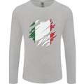 Torn Italy Flag Italians Day Football Mens Long Sleeve T-Shirt Sports Grey