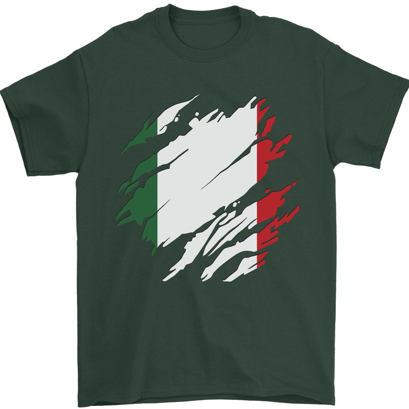 Torn Italy Flag Italians Day Football Mens T-Shirt 100% Cotton Forest Green
