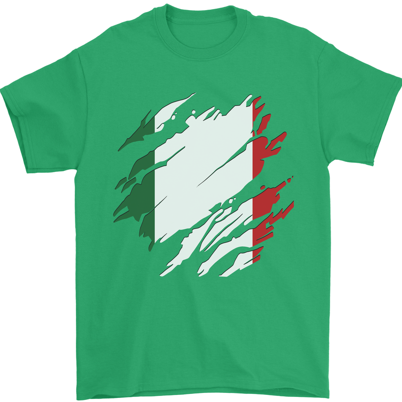 Torn Italy Flag Italians Day Football Mens T-Shirt 100% Cotton Irish Green