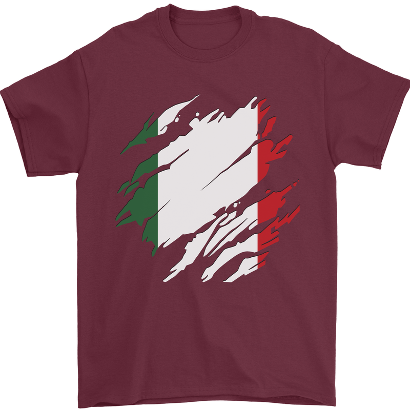 Torn Italy Flag Italians Day Football Mens T-Shirt 100% Cotton Maroon