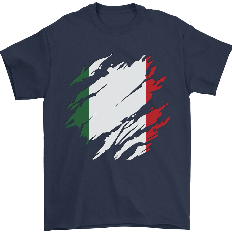 Torn Italy Flag Italians Day Football Mens T-Shirt 100% Cotton Navy Blue