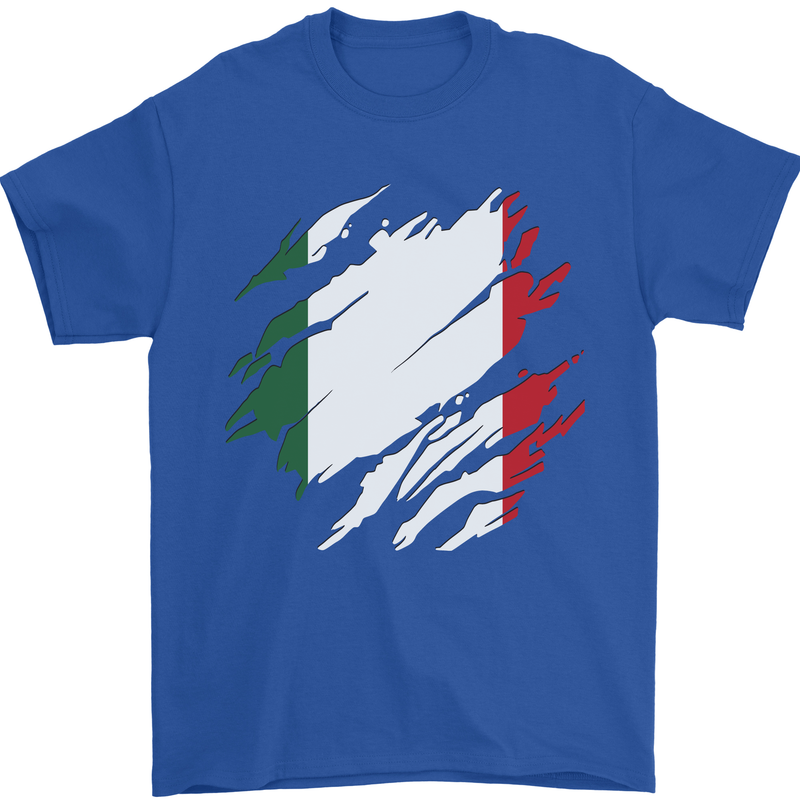 Torn Italy Flag Italians Day Football Mens T-Shirt 100% Cotton Royal Blue