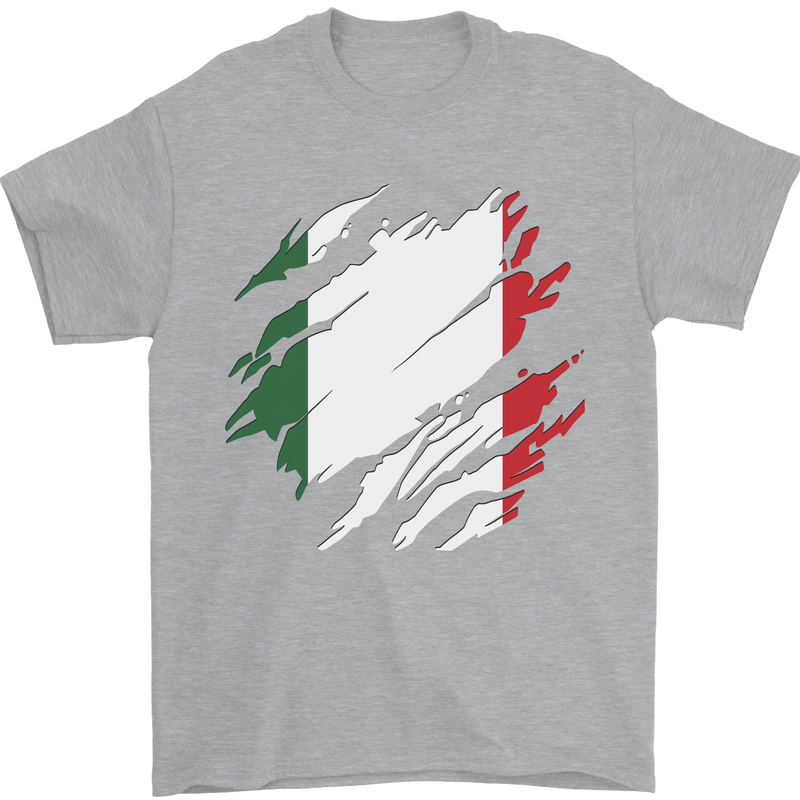 Torn Italy Flag Italians Day Football Mens T-Shirt 100% Cotton Sports Grey