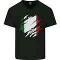 Torn Italy Flag Italians Day Football Mens V-Neck Cotton T-Shirt Black