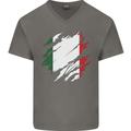 Torn Italy Flag Italians Day Football Mens V-Neck Cotton T-Shirt Charcoal