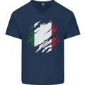 Torn Italy Flag Italians Day Football Mens V-Neck Cotton T-Shirt Navy Blue
