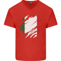 Torn Italy Flag Italians Day Football Mens V-Neck Cotton T-Shirt Red