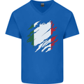 Torn Italy Flag Italians Day Football Mens V-Neck Cotton T-Shirt Royal Blue