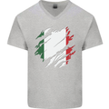 Torn Italy Flag Italians Day Football Mens V-Neck Cotton T-Shirt Sports Grey