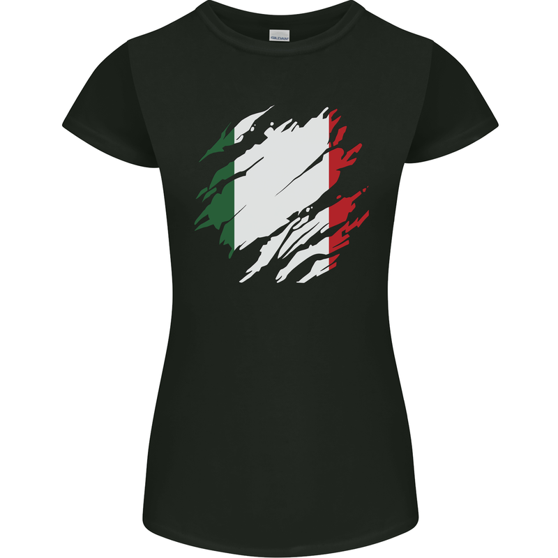 Torn Italy Flag Italians Day Football Womens Petite Cut T-Shirt Black