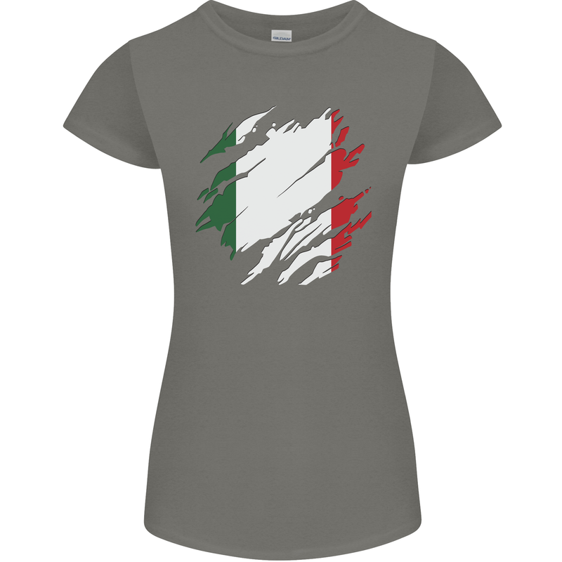 Torn Italy Flag Italians Day Football Womens Petite Cut T-Shirt Charcoal