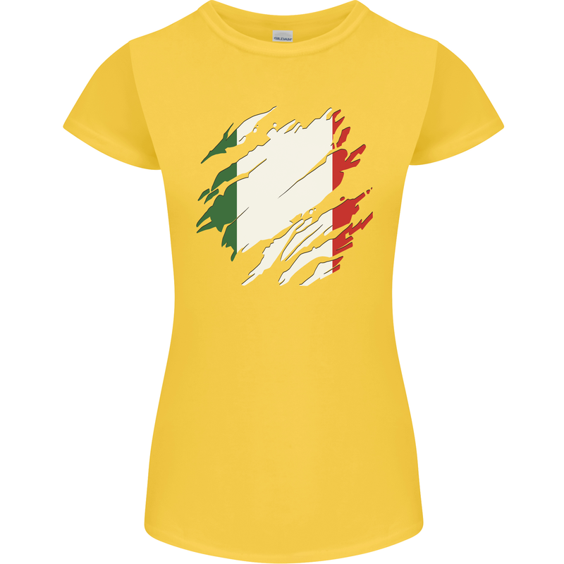 Torn Italy Flag Italians Day Football Womens Petite Cut T-Shirt Yellow