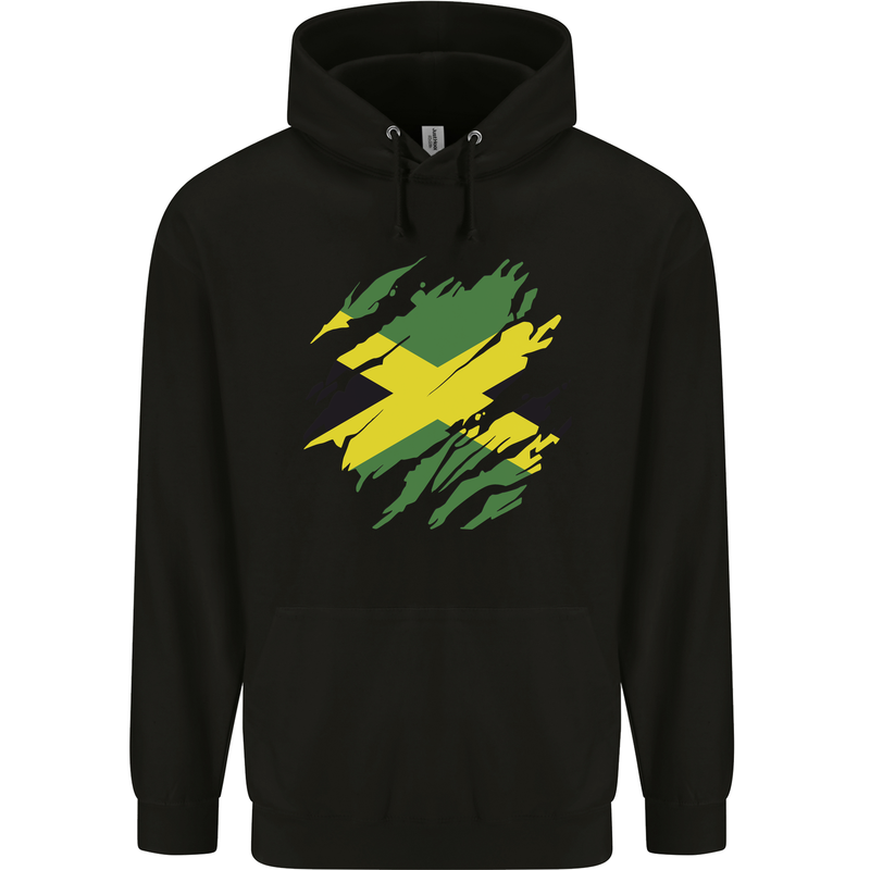 Torn Jamaican Flag Jamaica Day Football Childrens Kids Hoodie Black