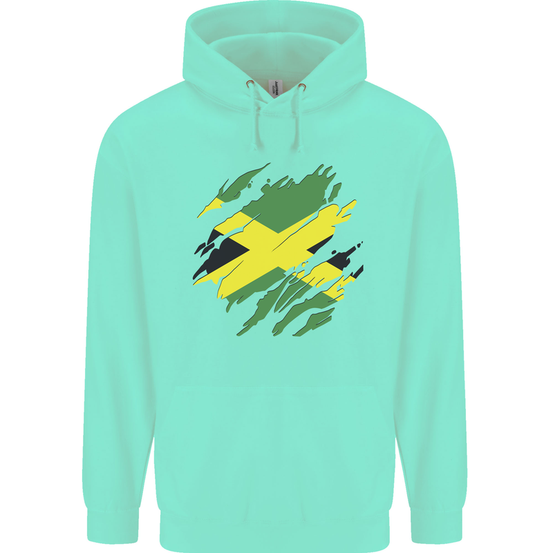Torn Jamaican Flag Jamaica Day Football Childrens Kids Hoodie Peppermint
