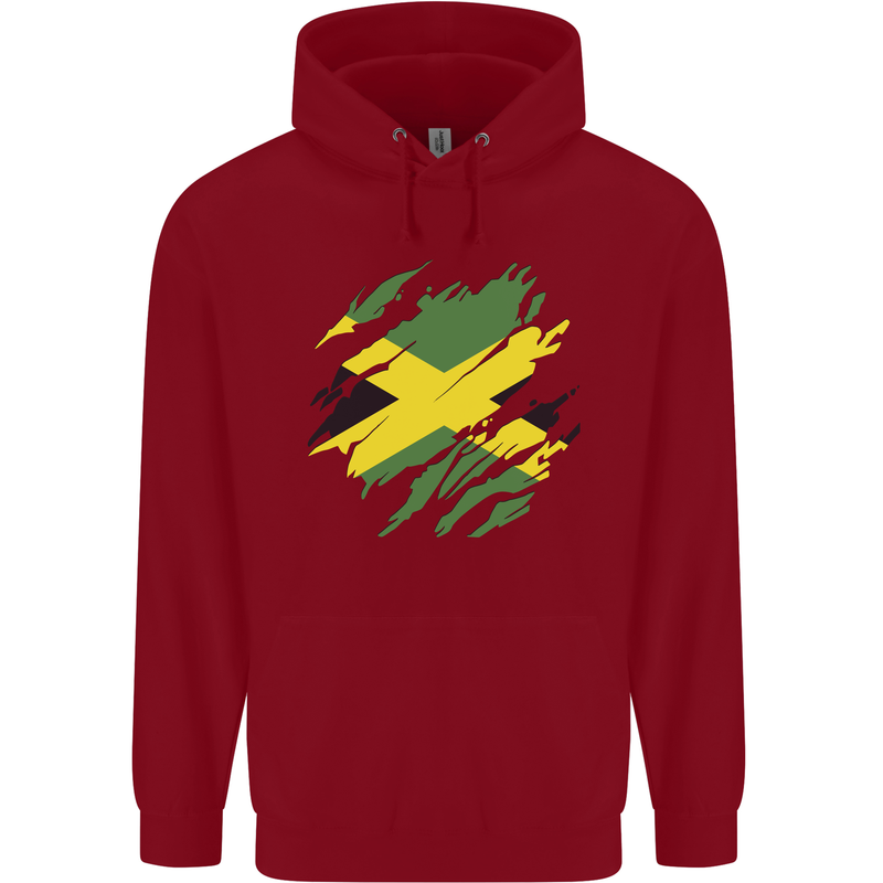 Torn Jamaican Flag Jamaica Day Football Childrens Kids Hoodie Red