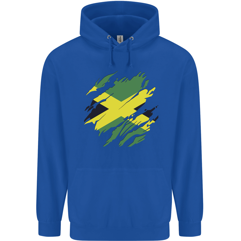 Torn Jamaican Flag Jamaica Day Football Childrens Kids Hoodie Royal Blue