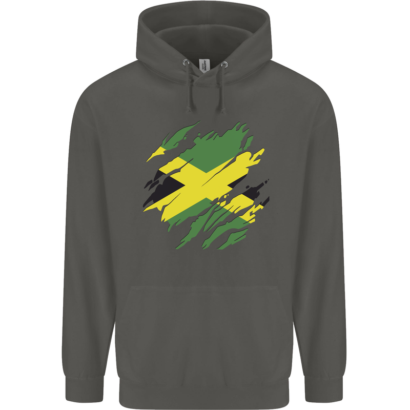 Torn Jamaican Flag Jamaica Day Football Childrens Kids Hoodie Storm Grey