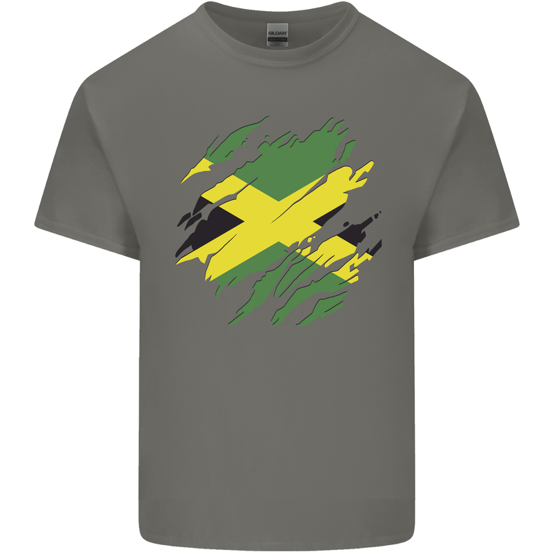 Torn Jamaican Flag Jamaica Day Football Kids T-Shirt Childrens Charcoal