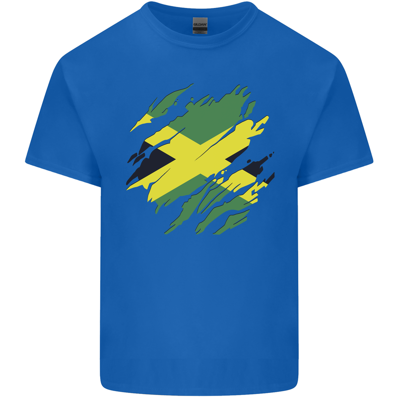 Torn Jamaican Flag Jamaica Day Football Kids T-Shirt Childrens Royal Blue