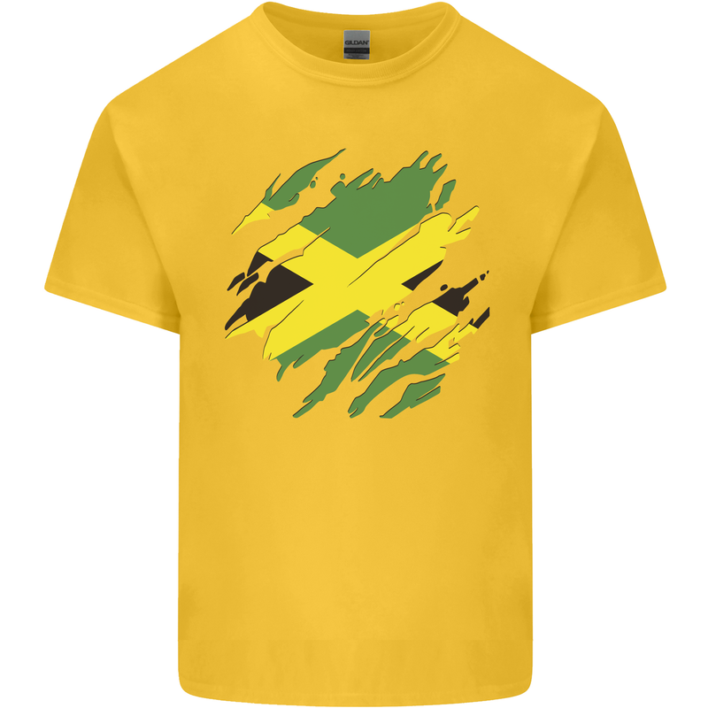 Torn Jamaican Flag Jamaica Day Football Kids T-Shirt Childrens Yellow