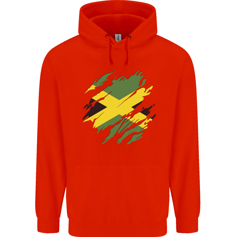 Torn Jamaican Flag Jamaica Day Football Mens 80% Cotton Hoodie Bright Red
