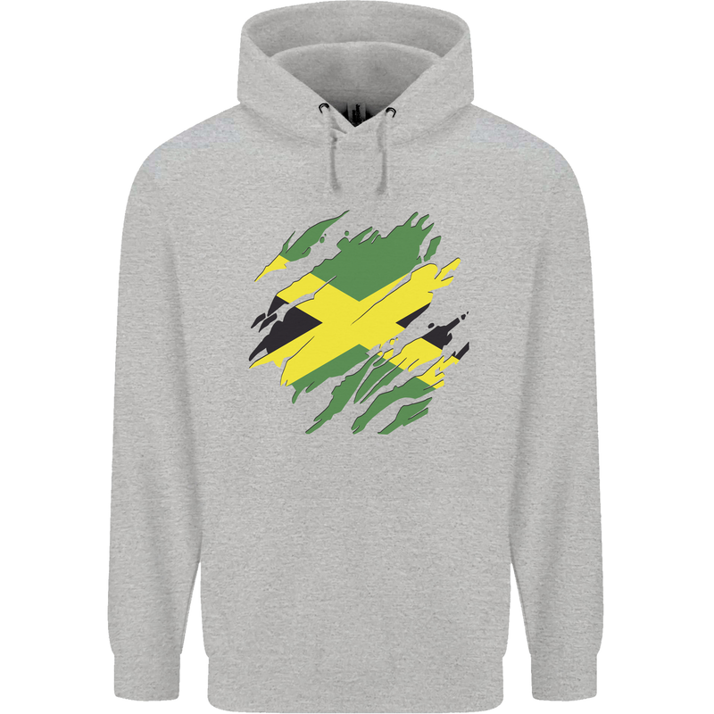 Torn Jamaican Flag Jamaica Day Football Mens 80% Cotton Hoodie Sports Grey