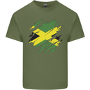 Torn Jamaican Flag Jamaica Day Football Mens Cotton T-Shirt Tee Top Military Green