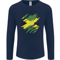 Torn Jamaican Flag Jamaica Day Football Mens Long Sleeve T-Shirt Navy Blue
