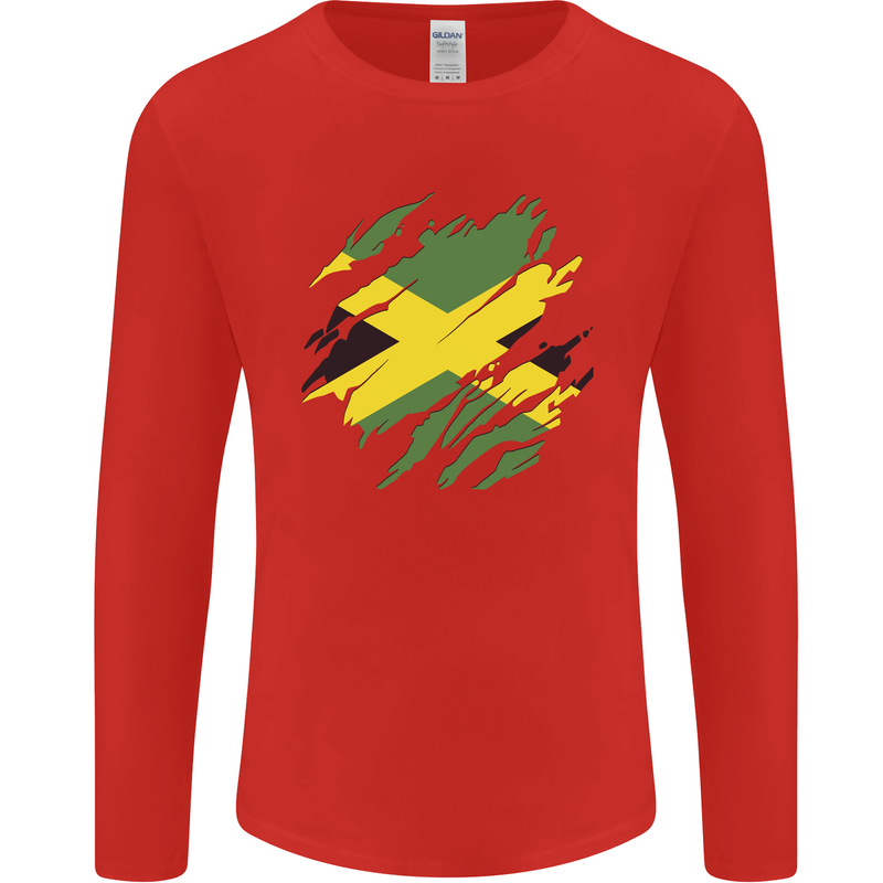 Torn Jamaican Flag Jamaica Day Football Mens Long Sleeve T-Shirt Red