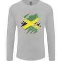 Torn Jamaican Flag Jamaica Day Football Mens Long Sleeve T-Shirt Sports Grey