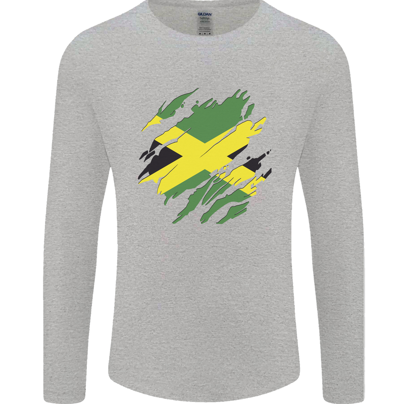 Torn Jamaican Flag Jamaica Day Football Mens Long Sleeve T-Shirt Sports Grey