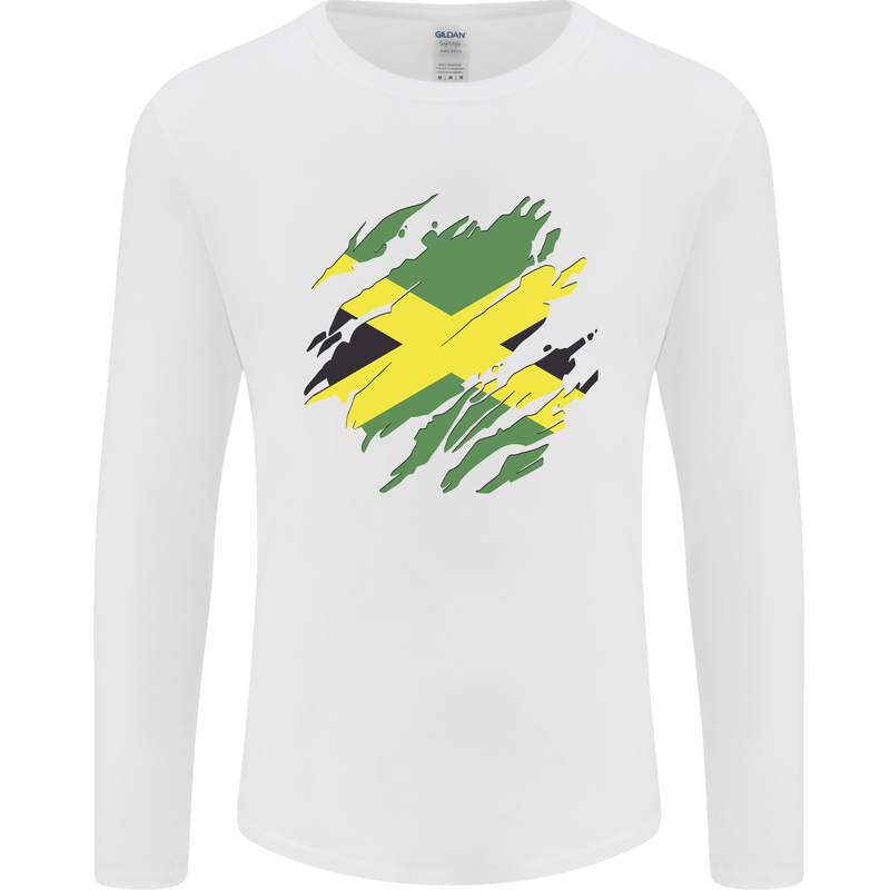 Torn Jamaican Flag Jamaica Day Football Mens Long Sleeve T-Shirt White