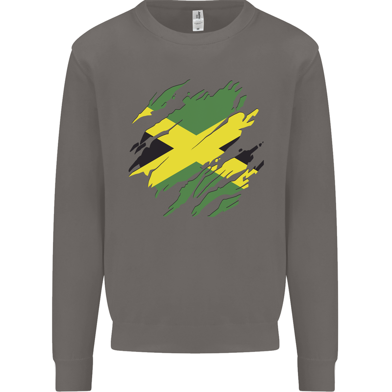 Torn Jamaican Flag Jamaica Day Football Mens Sweatshirt Jumper Charcoal