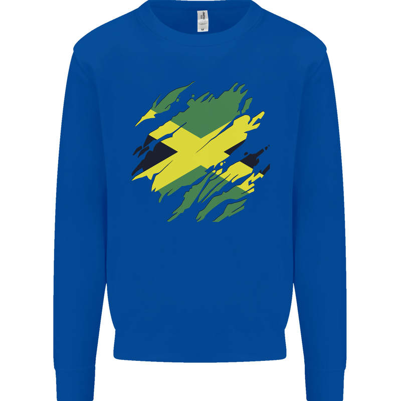 Torn Jamaican Flag Jamaica Day Football Mens Sweatshirt Jumper Royal Blue