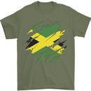 Torn Jamaican Flag Jamaica Day Football Mens T-Shirt 100% Cotton Military Green