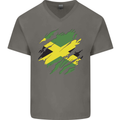 Torn Jamaican Flag Jamaica Day Football Mens V-Neck Cotton T-Shirt Charcoal