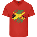 Torn Jamaican Flag Jamaica Day Football Mens V-Neck Cotton T-Shirt Red
