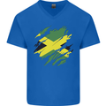 Torn Jamaican Flag Jamaica Day Football Mens V-Neck Cotton T-Shirt Royal Blue