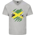 Torn Jamaican Flag Jamaica Day Football Mens V-Neck Cotton T-Shirt Sports Grey