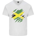 Torn Jamaican Flag Jamaica Day Football Mens V-Neck Cotton T-Shirt White