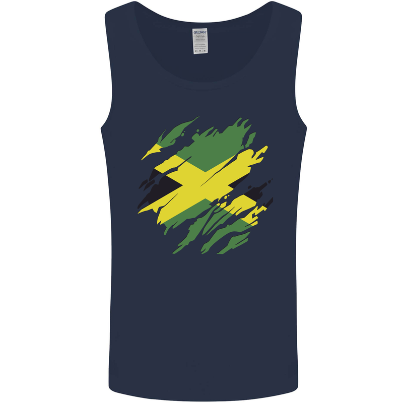Torn Jamaican Flag Jamaica Day Football Mens Vest Tank Top Navy Blue