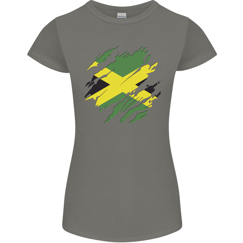 Torn Jamaican Flag Jamaica Day Football Womens Petite Cut T-Shirt Charcoal