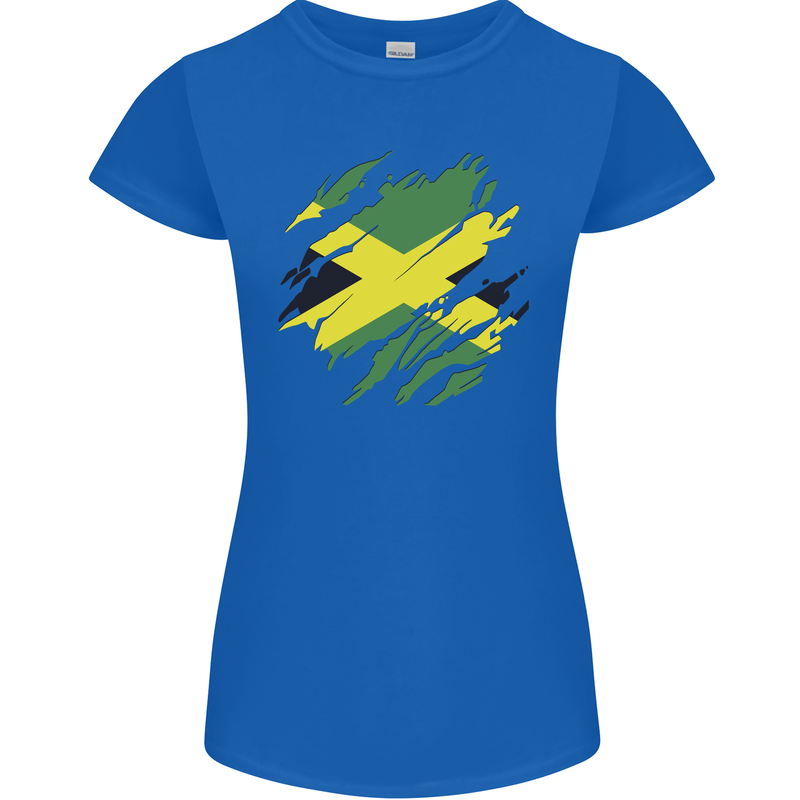 Torn Jamaican Flag Jamaica Day Football Womens Petite Cut T-Shirt Royal Blue