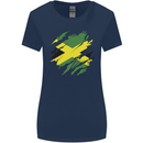 Torn Jamaican Flag Jamaica Day Football Womens Wider Cut T-Shirt Navy Blue